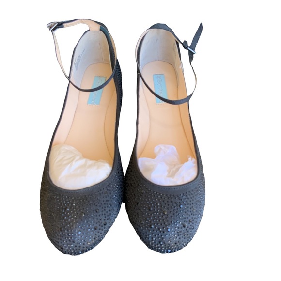 Betsey Johnson Shoes - Betsy Johnson Black Satin embellished Ballet Flats SB-Joy Size 9 A0010